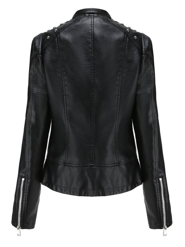 Veste en cuir à revers rouge solide des années 1980