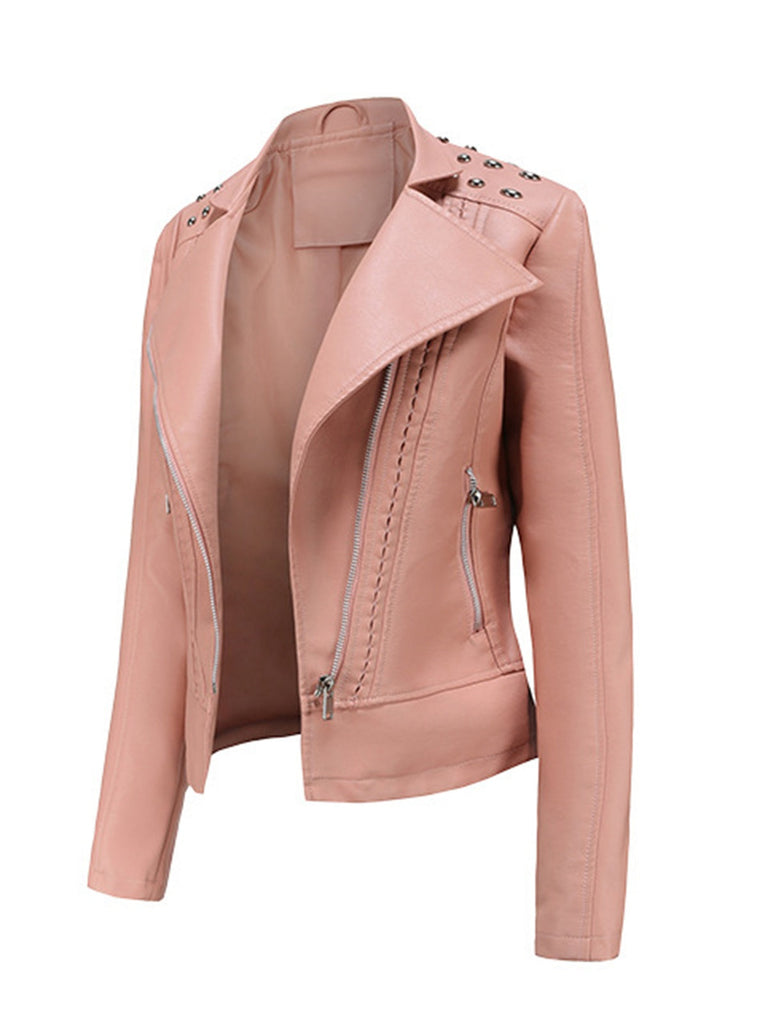Veste en cuir à revers rouge solide des années 1980