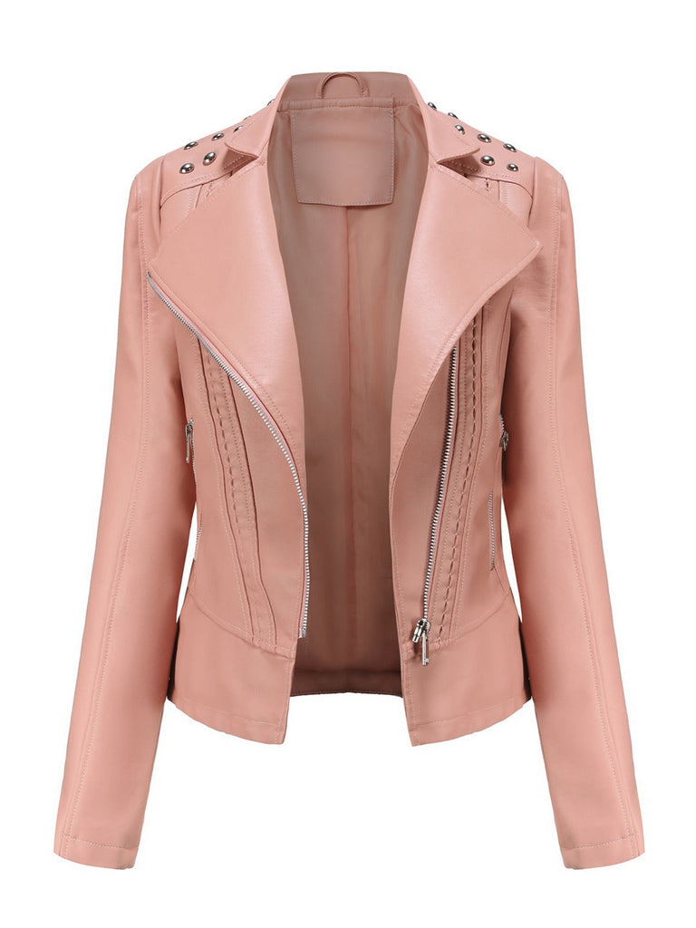 Veste en cuir à revers rouge solide des années 1980