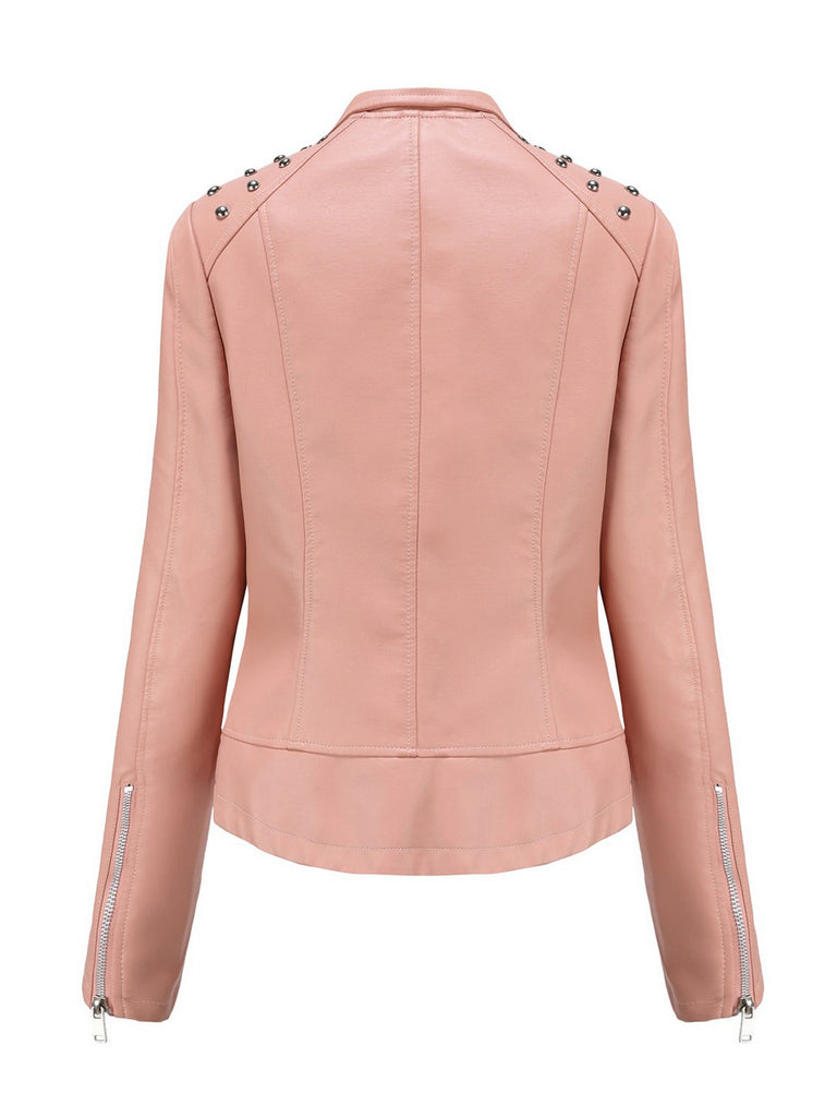 Veste en cuir à revers rouge solide des années 1980