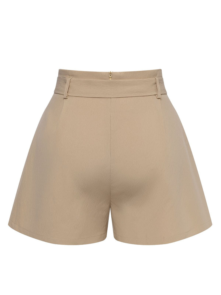 Short kaki uni avec ceinture à nouer des années 1950