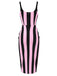 Robe crayon noire à bretelles à rayures verticales des années 1960