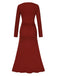 Robe longue plissée unie rouge vin des années 1930