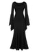 Robe sirène noire unie avec poignets chauve-souris des années 1930