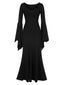 Robe sirène noire unie avec poignets chauve-souris des années 1930