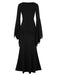 Robe sirène noire unie avec poignets chauve-souris des années 1930