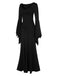 Robe sirène noire unie avec poignets chauve-souris des années 1930