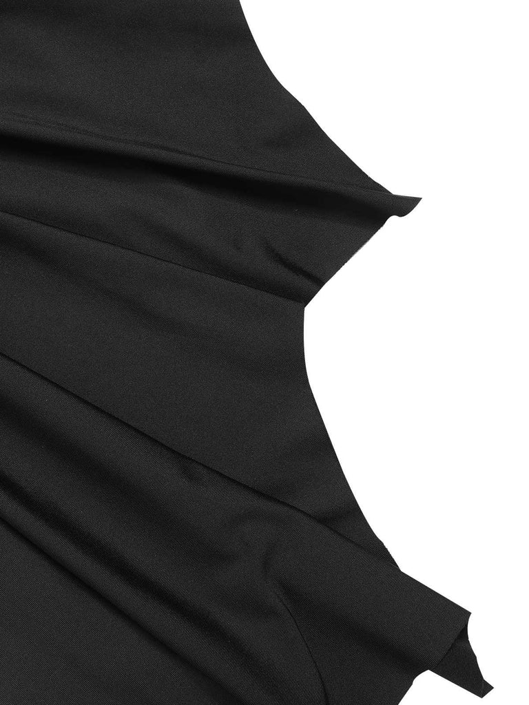 Robe sirène noire unie avec poignets chauve-souris des années 1930