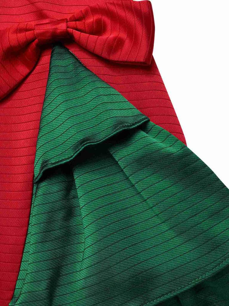 Robe à épaules dénudées rouge et verte sapin de Noël des années 1950