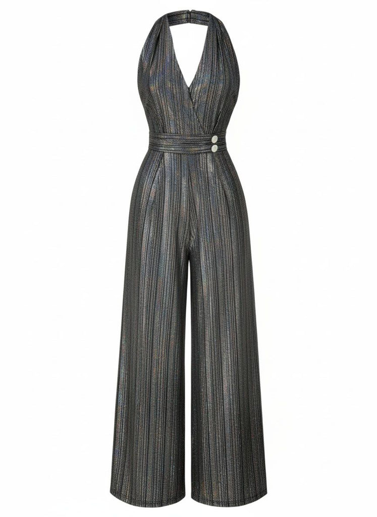 Combinaison dos nu à col en V unie dorée des années 1970