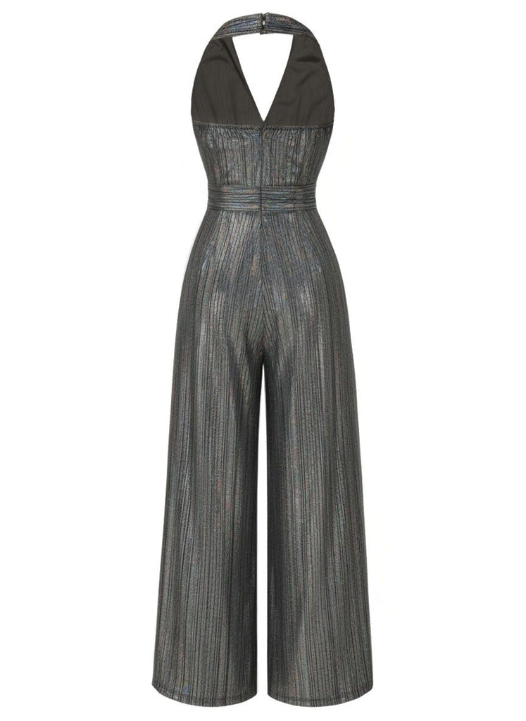 Combinaison dos nu à col en V unie dorée des années 1970