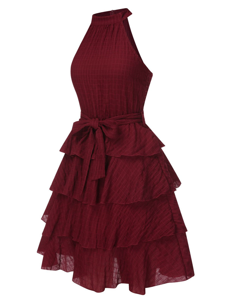 Robe à volants col rond licou de couleur unie des années 1950