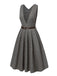 Robe à carreaux glen grise à col en V profond des années 40