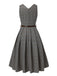 Robe à carreaux glen grise à col en V profond des années 40