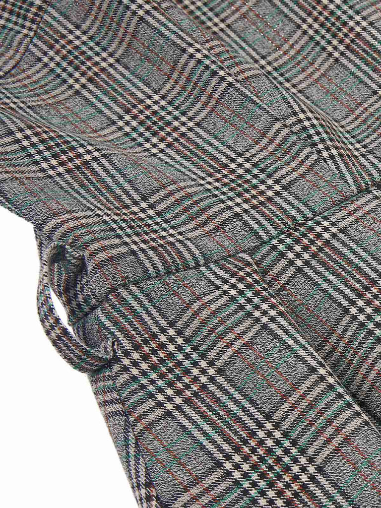 Robe à carreaux glen grise à col en V profond des années 40