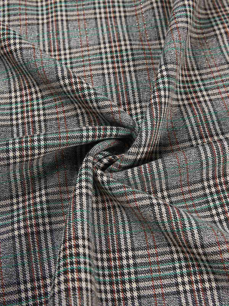 Robe à carreaux glen grise à col en V profond des années 40