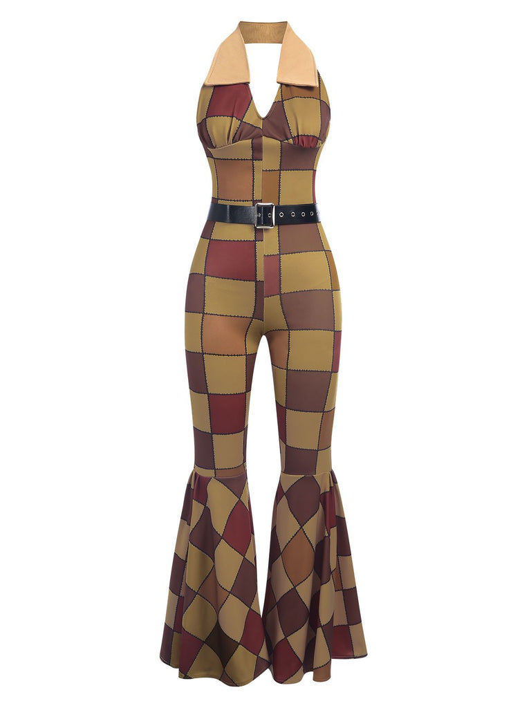 [Prévente] Combinaison dos nu rose motifs géométriques patchwork des années 1970