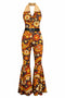 Combinaison dos nu à motifs géométriques patchwork orange années 1970