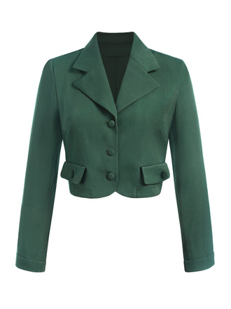 Blazer court vert foncé à boutons à revers des années 40