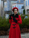Manteau à col en fourrure rouge et noir des années 1950