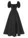 Robe à col carré et manches bouffantes avec fente latérale des années 1940