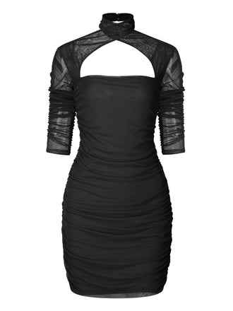 Robe moulante transparente froissée à col licou des années 1960