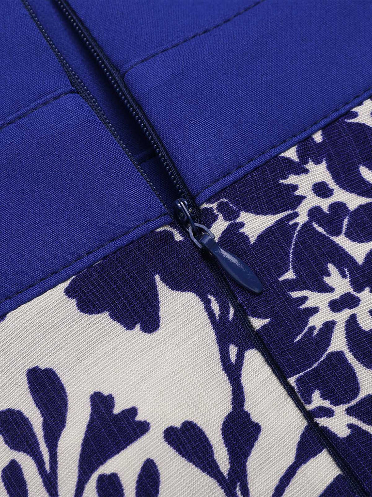 [Prévente] [Grande Taille] Robe bleu à col en cœur et boutons fleuris des années 1950