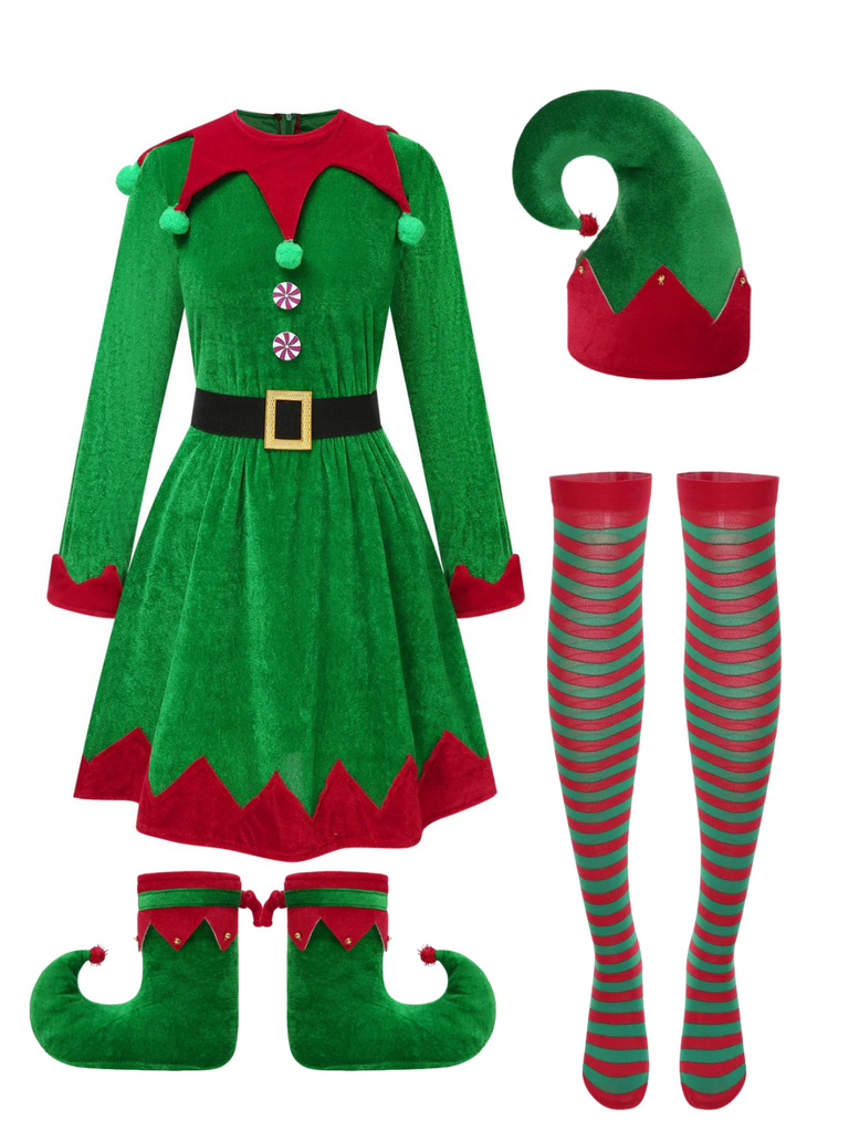 Robe verte de cosplay d'elfe de Noël des années 40