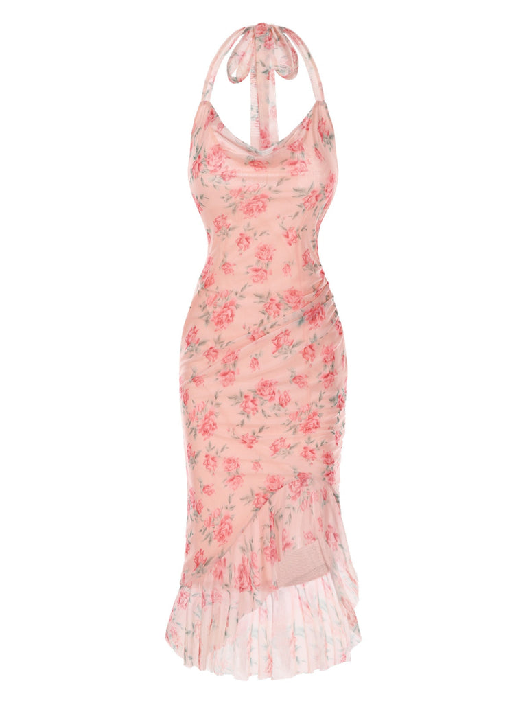 Robe sirène en maille de soie rose des années 1930