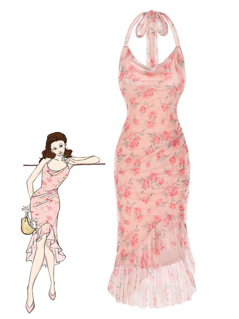 Robe sirène en maille de soie rose des années 1930