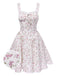 Robe fleurie blanche avec bordure en dentelle des années 1940