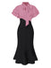 [Prévente] Robe sirène rose et noire à pois et col noué des années 1930