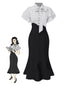 Robe sirène noire à pois et col noué des années 1930