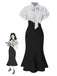 [Prévente] Robe sirène rose et noire à pois et col noué des années 1930