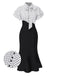 Robe sirène rose pêche à pois et col noué des années 1930