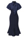 Robe sirène noire à pois et col noué des années 1930