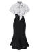 Robe sirène rose pêche à pois et col noué des années 1930