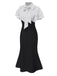 Robe sirène rose pêche à pois et col noué des années 1930