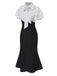 [Prévente] Robe sirène rose et noire à pois et col noué des années 1930