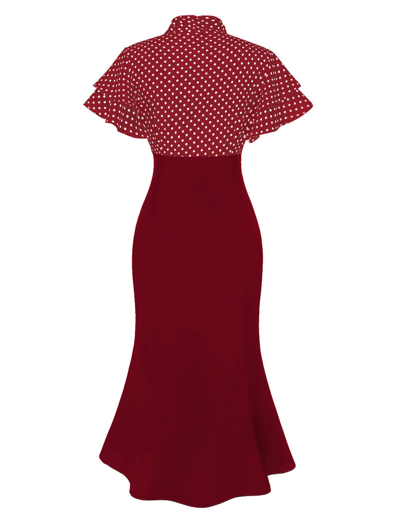 [Prévente] Robe sirène rose et noire à pois et col noué des années 1930
