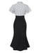 Robe sirène rose pêche à pois et col noué des années 1930