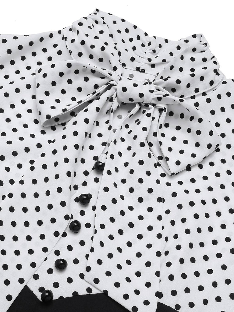 [Prévente] Robe sirène rose et noire à pois et col noué des années 1930
