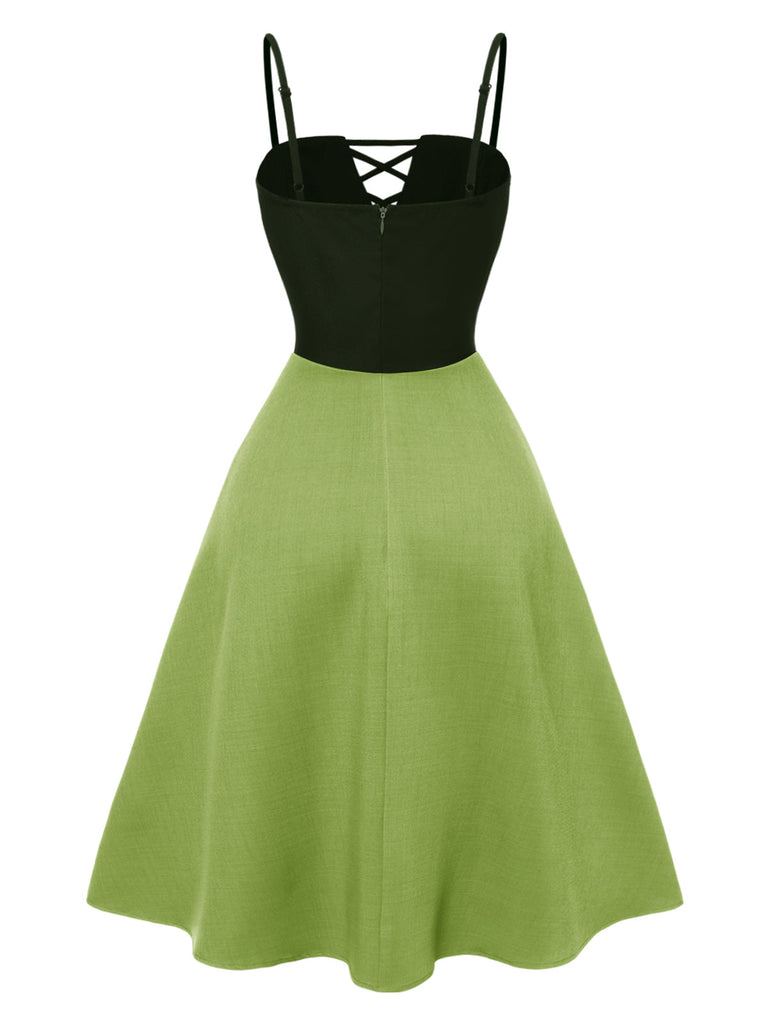 Robe à bretelles plissée à blocs de couleurs grise des années 40