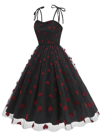 Robe à bretelles en patchwork de mailles à cœurs rouges des années 1950