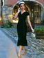 Robe de sirène en velours vert col en V et boutons des années 1930