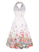 Robe blanche patchwork à revers fleuris des années 1940