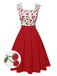 Robe rouge cerise à col cœur manches courtes en dentelle des années 1950