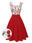 Robe rouge cerise à col cœur manches courtes en dentelle des années 1950