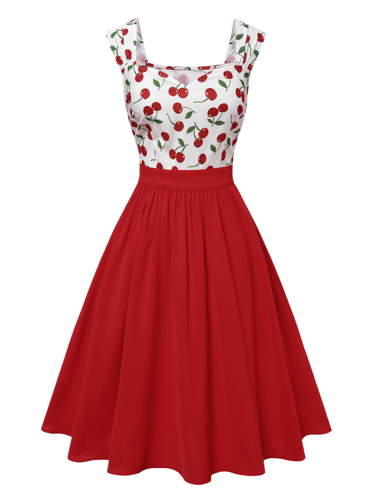 Robe rouge cerise à col cœur manches courtes en dentelle des années 1950