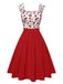 Robe rouge cerise à col cœur manches courtes en dentelle des années 1950